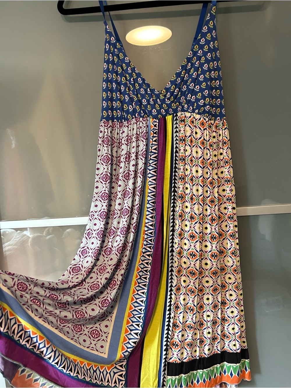 Sleeveless Geometric Print Maxi Dress in Blue and Multi